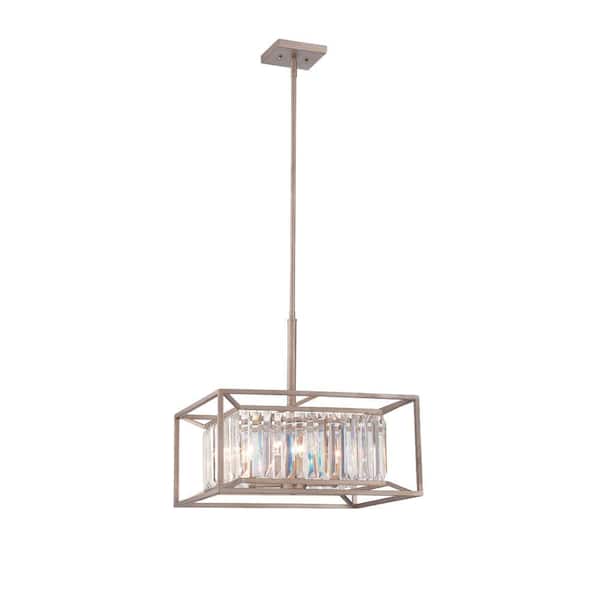 Designers Fountain Linares 60-Watt 4-Light Aged Platinum Pendant with Crystal Prisms Shade