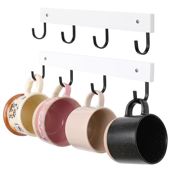 Wall-Mounted Wooden Base Swivel Mug Hook with 180-Degree Rotating Metal Hook 15 x 6 x 5 in 2-Pack White