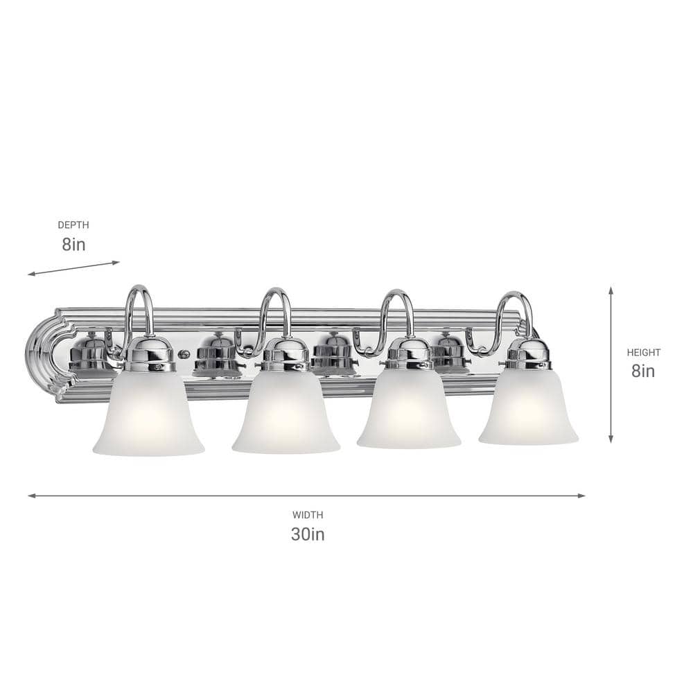 Traditional 30" Chrome 4-Light Vanity with Satin Etched Glass