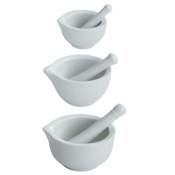 Porcelain White Mortar and Pestle Set Kitchen Herb Spice Garlic Grinder Mixing Bowl with Frosted Texture