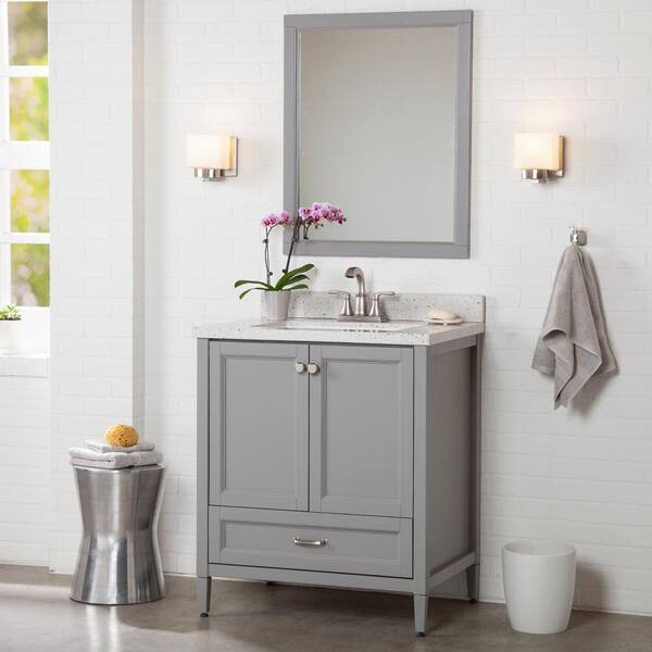 Home Decorators Collection Claxby 31 in. W x 22 in. D Bath Vanity in Sterling Gray with Solid Surface Vanity Top in Silver Ash with White Sink