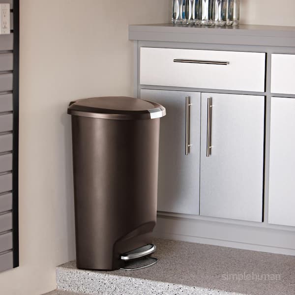 13 Gallon Semi-Round Step Kitchen Trash Can, Mocha Plastic with Soft-Close Locking Lid