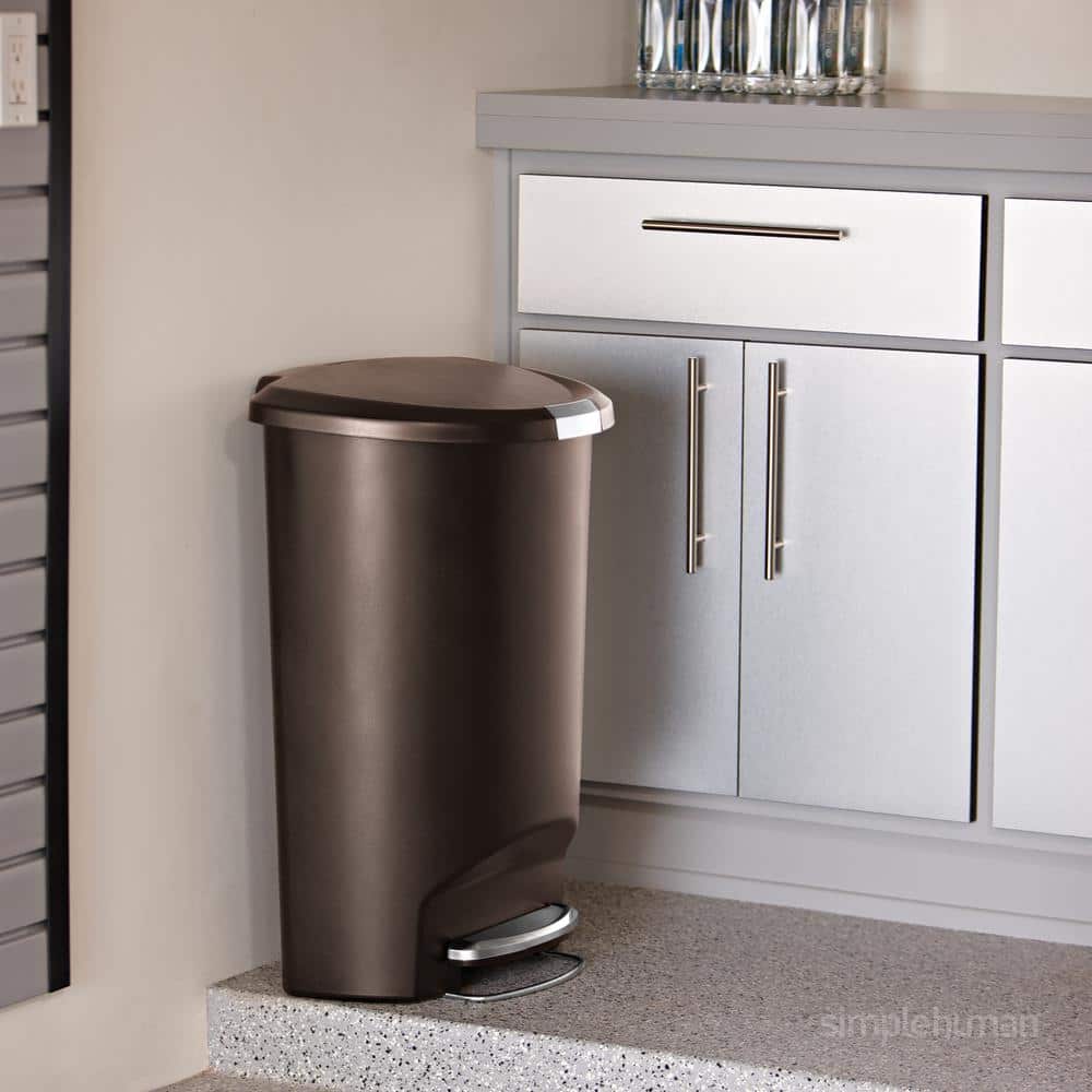 Mocha 50L Semi-Round Plastic Step Trash Can with Steel Pedal