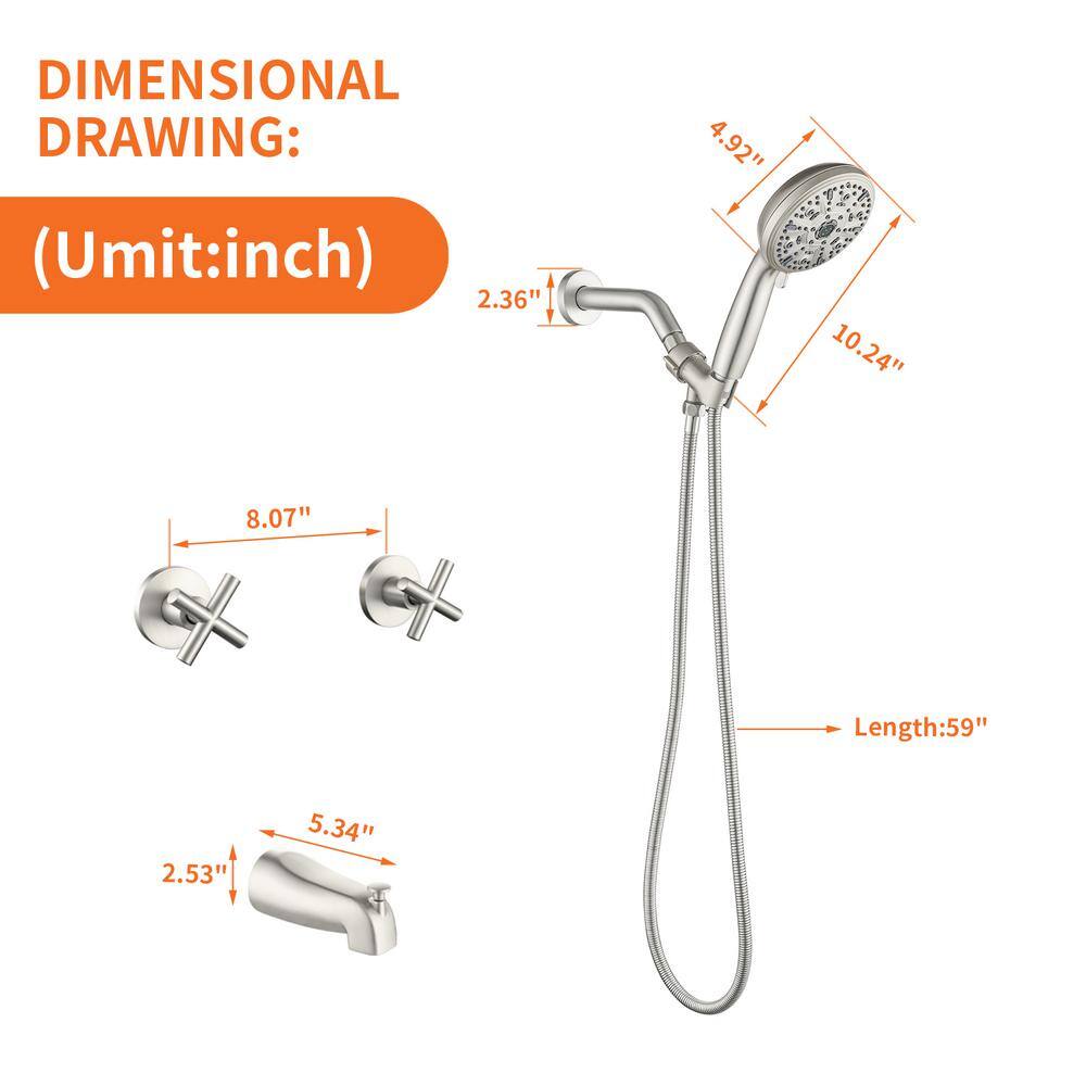 Brushed Nickel Dual Handle Rain Shower Faucet Set with Handheld