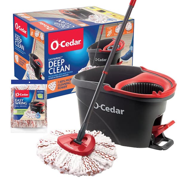 O-Cedar EasyWring Deep Clean Microfiber Spin Mop with Bucket System and 1 Extra Mop Head Refill