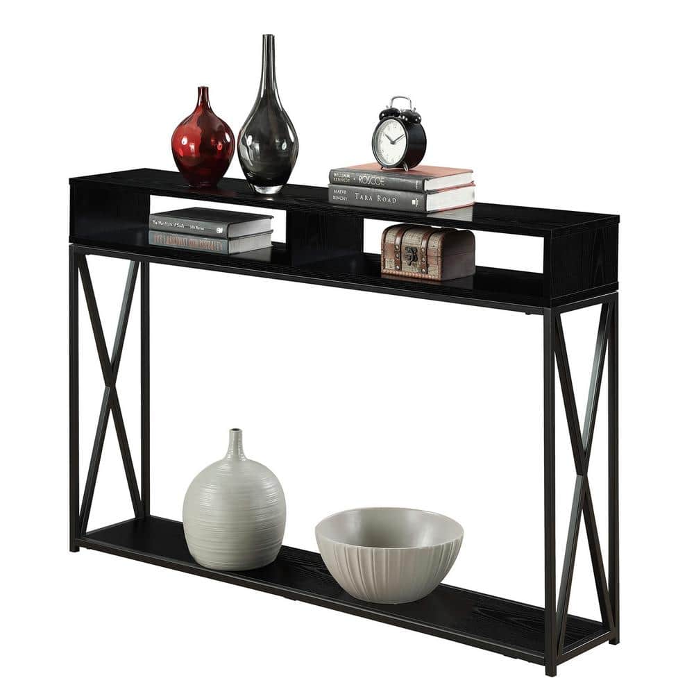 Sleek 48" Black and Wood Console Table with Storage Shelf
