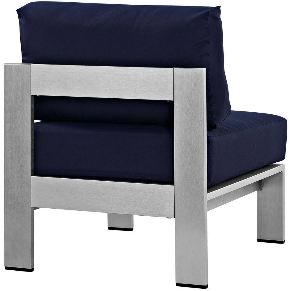 Navy and Silver Aluminum Outdoor Armless Chair