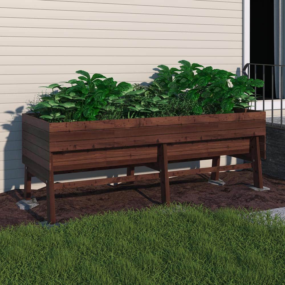 VEIKOUS 71 in. W x 31 in. D x 29 in. H Oversized Wooden Raised Garden Bed with Liner, Carbonized ...