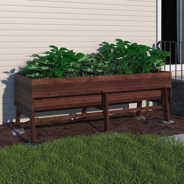 VEIKOUS 71 in. W x 31 in. D x 29 in. H Oversized Wooden Raised Garden Bed with Liner, Carbonized
