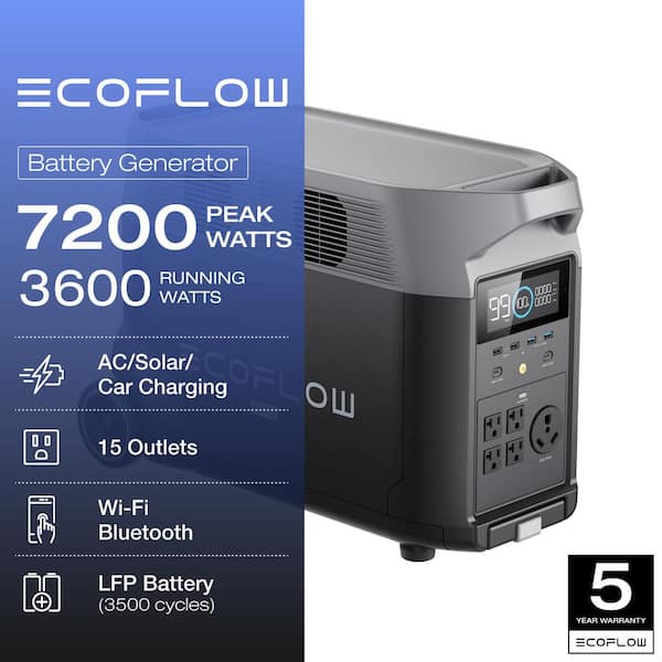 Battery Solar Generator DELTA Pro 3600Wh Solar, 3600W Output, LFP Power Station, Home Backup, Camping, Push-Button Start