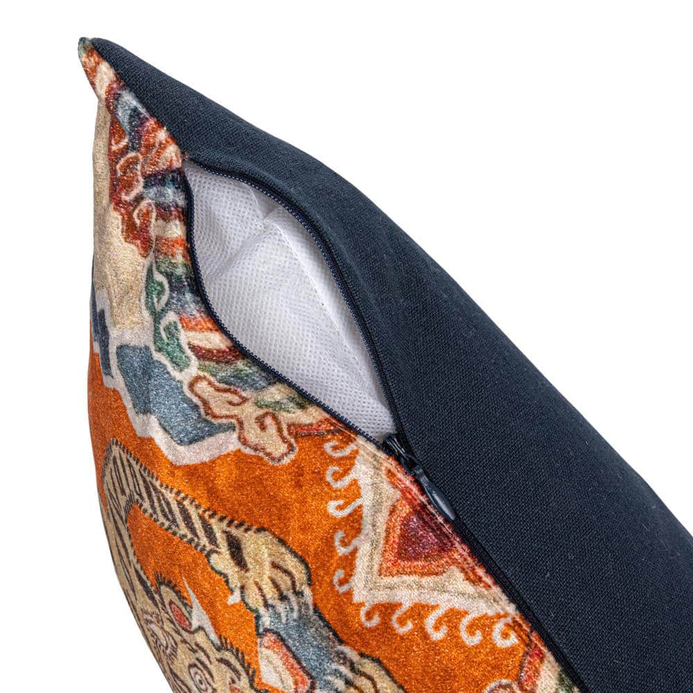 Tibetan Tiger Orange Cotton Velvet Lumbar Pillow