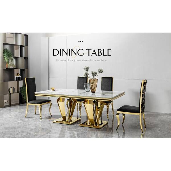 thumbnail image 2 of Ebullient 79 Inch Marble Dining Table | 3.5" Thick Tabletop | Seats 6-10 People | Modern White Dining Table 2 of 9