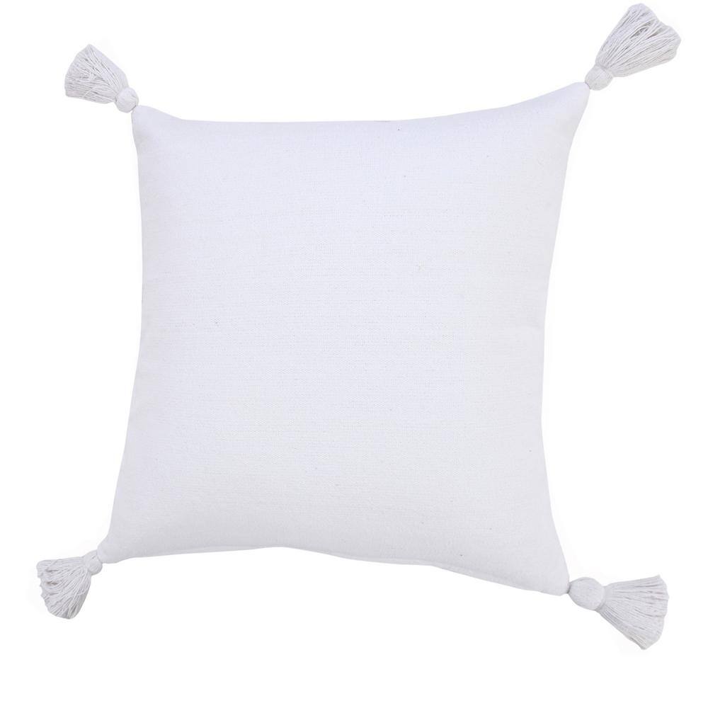 White Cotton Square Throw Pillow with Tassels