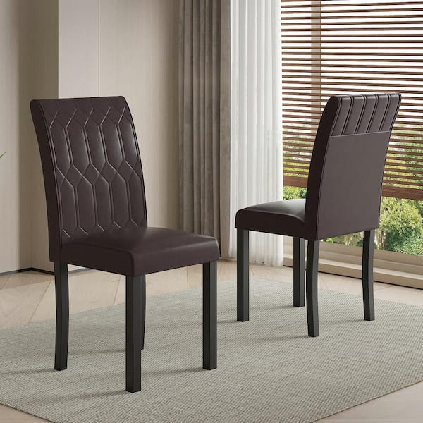 VECELO Upholstered Dining Chairs Set of 2, Modern PU Leather, Solid Wood Legs with Rubber Footpads, Coffee Kitchen Table Chairs