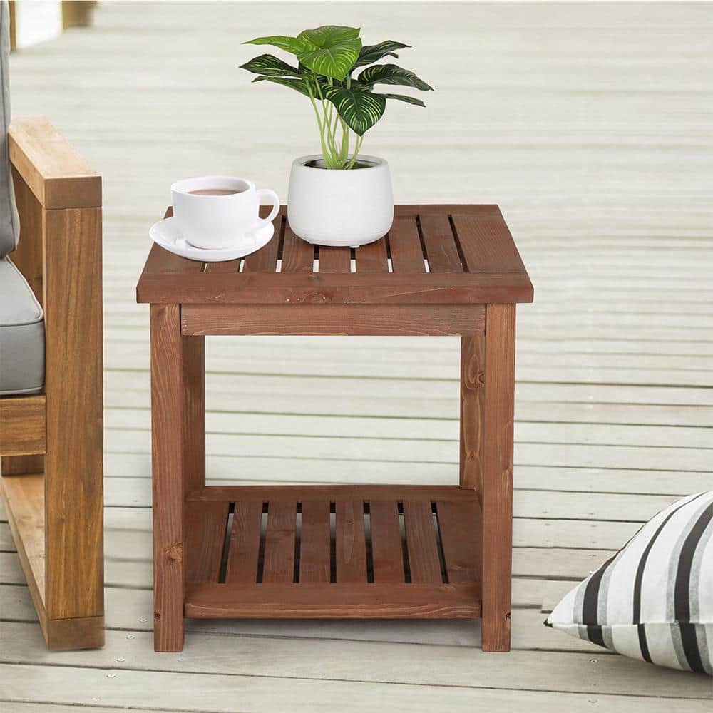 Medium Brown Wood Square Outdoor End Table