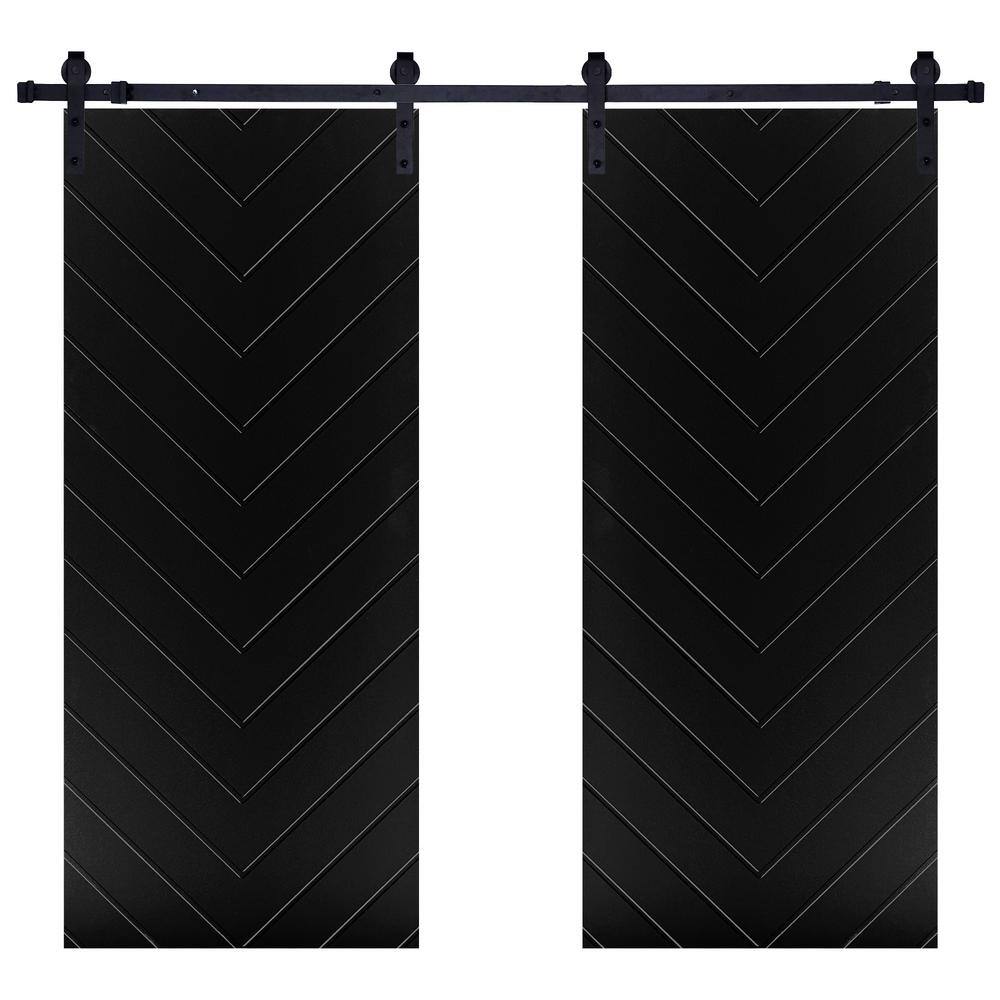 Modern Vshape Designed 48 in. x 84 in. MDF Panel Black Painted Double Slidi