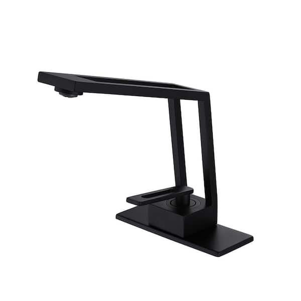 Tomfaucet Single-Handle Single-Hole Bathroom Faucet with Deckplate Included in Matte Black