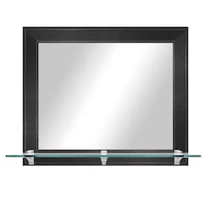 25.5 in. W x 21.5 in. H Rectangle Black Steel Horizontal Mirror with Tempered Glass Shelf/Chrome Brackets