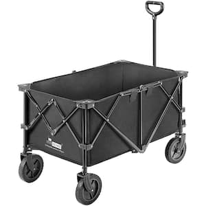 176 lbs. Capacity Collapsible Garden Cart in Black with 2 Drink Holders and Wheels