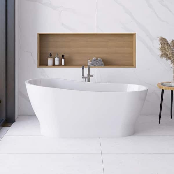 Staykiwi 63 in. x 31 in. Acrylic Freestanding Soaking Bathtub in Glossy White