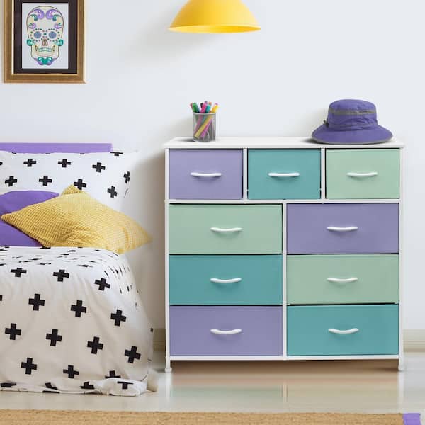 pastel color dresser Kids Dresser with 9 Drawers - Furniture Storage Chest Tower Unit for Bedroom, Hallway