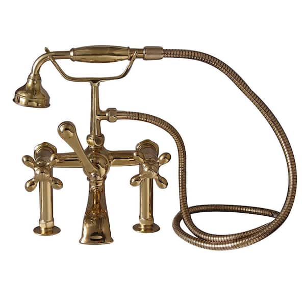 Barclay Products 3-Handle Rim Mounted Claw Foot Tub Faucet with Elephant Spout and Hand Shower in Polished Brass