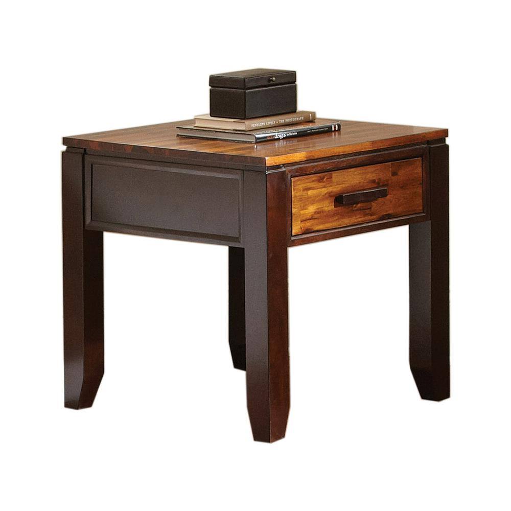 Transitional Brown Square Wood End Table with Storage