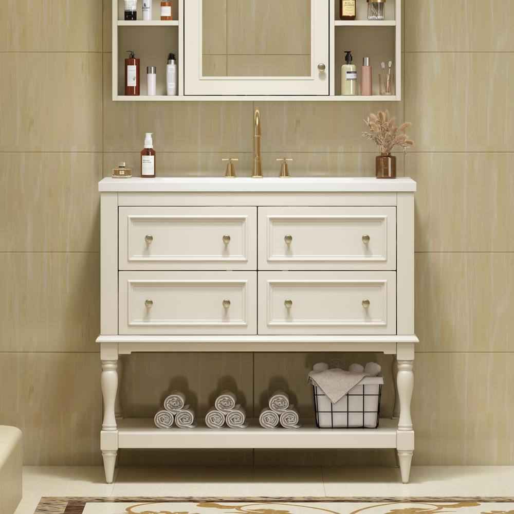 36 in. W x 18 in. D x 34 in. H Single Sink Freestanding Bath Vanity in Beig