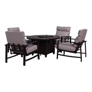 Madison 5-Piece Firepit Seating Group Includes: One 48 in. Round Firepit and 4 Club Chairs with Beige Cushions