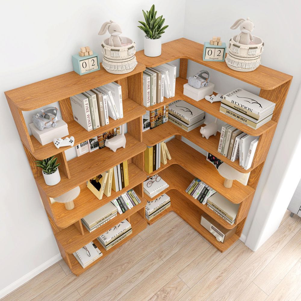 Bardolf 64.56 in. Tall 2-Piece Dark Oak Wood 5-Tier Freestanding L-Shaped Corner Bookcase For Living Room price history on PriceWatchPro