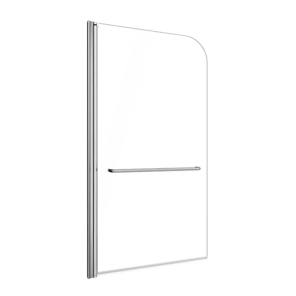 34 in. W x 58 in. H Pivot Framless Tub Door in Chrome with Clear Tempered Glass