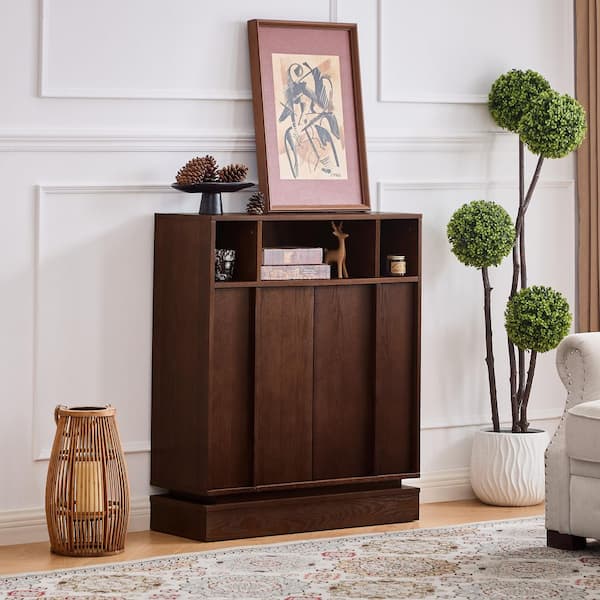 Anwen Rectangle Walnut Wood Sideboard Buffet Cabinet with 2 Doors and Adjustable Shelf