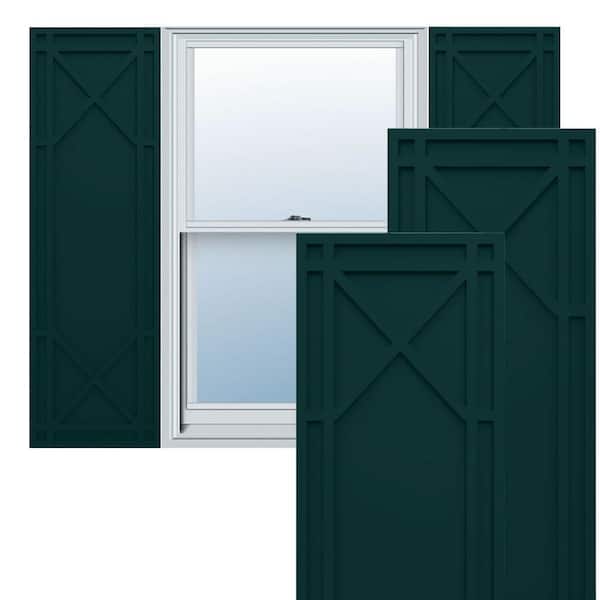 Ekena Millwork True Fit PVC 18 in. W x 72 in. H Raised Panel Vinyl Shutters Pair in Thermal Green