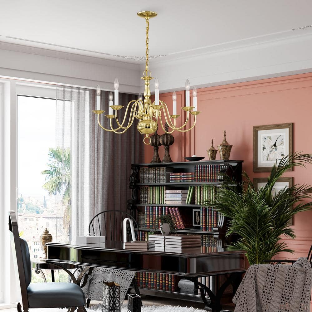 Colonial Elegance 8-Light Polished Brass Chandelier