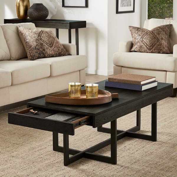 Mid Century Modern Coffee Table, Minimalist Wood Veneer Coffee Table with  Storage for Living Room, Fully-assembled, 35.43'', Brown