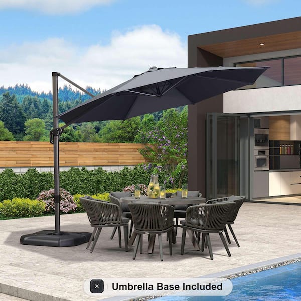 11 ft. Octagon Aluminum Outdoor Patio Cantilever Umbrella Offset 360° Rotation Umbrella with Base, Gray