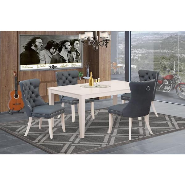 East West Furniture 5-Piece Rectangular Linen White Finish Solid Wood Top-Upholstered Dining Room Set-Seats 4