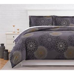 Midnight Floral 2-Piece Carbon Floral Microfiber Twin/Twin XL Comforter Set