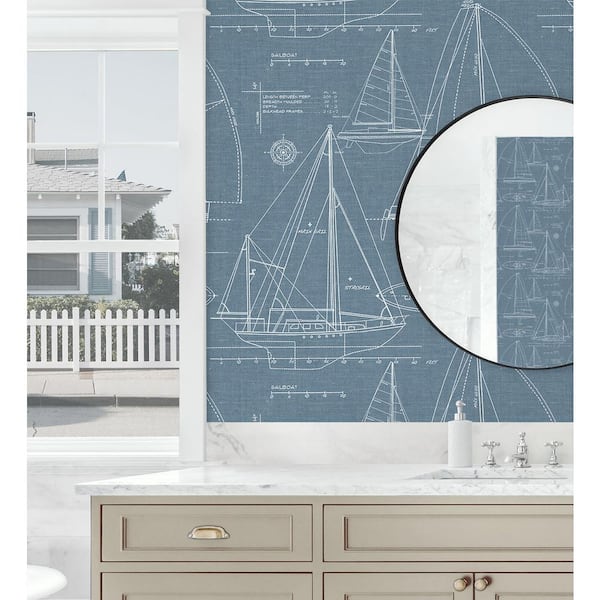 56 sq. ft. Blue Oasis Cape Cod Boats Unpasted Paper Wallpaper Roll