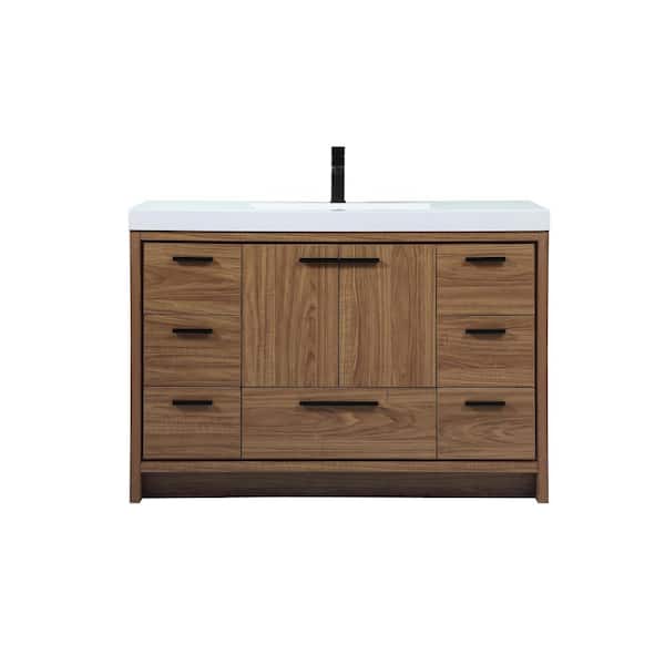 Unbranded Timeless Home 48 in. W x 22 in. D x 34 in. H Bath Vanity in Walnut Brown with White Resin Top
