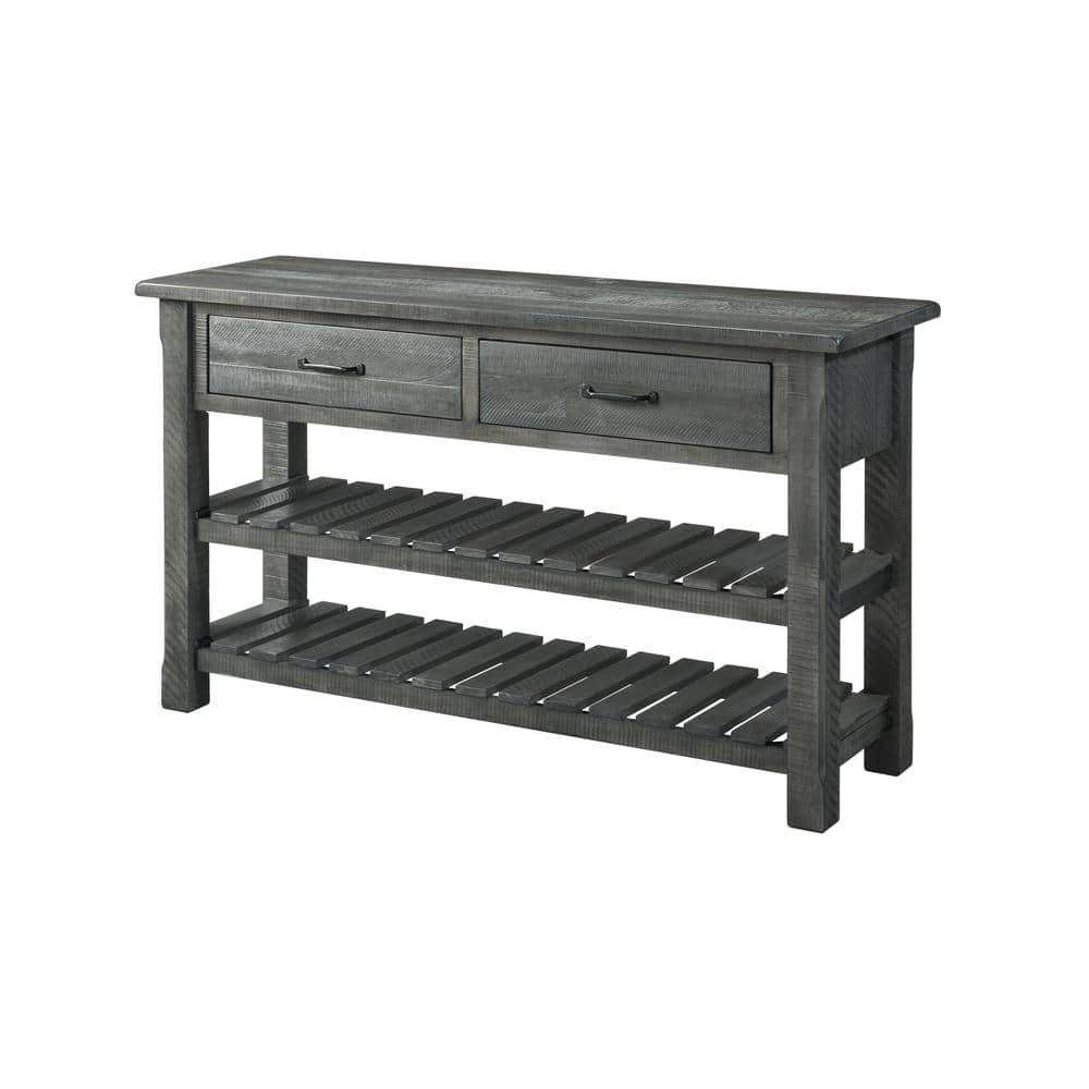 Rustic Farmhouse Gray Solid Pine Console Table with Storage