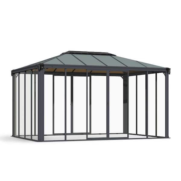 Ledro 10 ft. x 14 ft. Gray/Bronze Closed Gazebo / Hot Tub Enclosure and Solarium