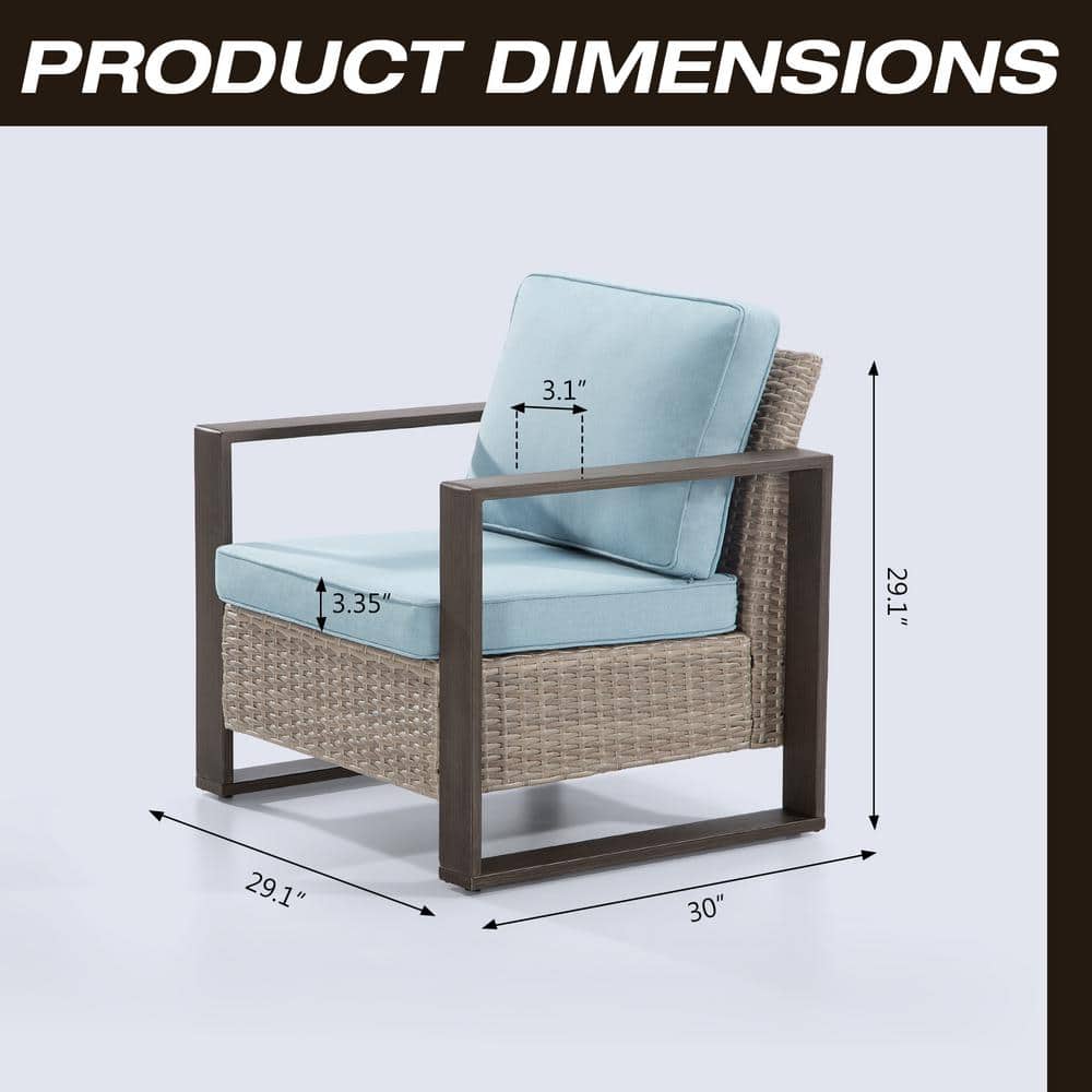 Sky Blue Cushioned Steel Frame Patio Lounge Chairs, Set of 2