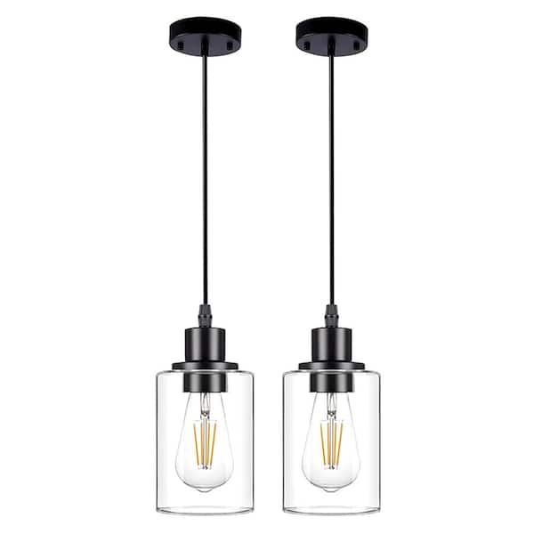 TAIFOND 1-Light Matte Black Modern Chandelier with Clear Glass Shade(2-Pack)
