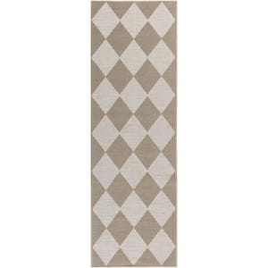 Natural and Ivory 2 ft. x 8 ft. Geometric Power Loom Washable Non Skid Runner Rug
