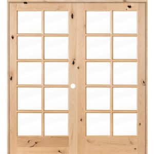 72 in. x 80 in. Rustic Knotty Alder 10-Lite Low-E Glass Left Handed Solid Core Wood Double Prehung Interior Door
