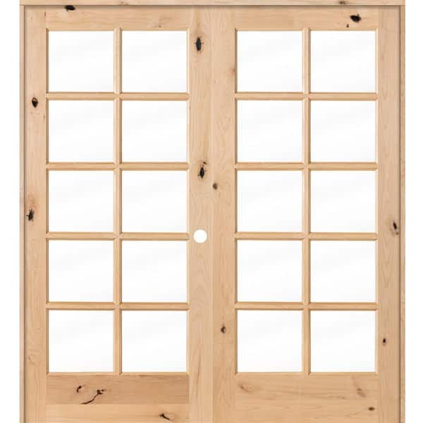 Krosswood Doors 72 in. x 80 in. Rustic Knotty Alder 10-Lite Low-E Glass Left Handed Solid Core Wood Double Prehung Interior Door