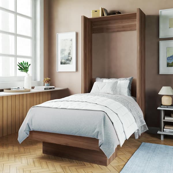 Easy-Lift Brown Wood Frame Twin Murphy Bed