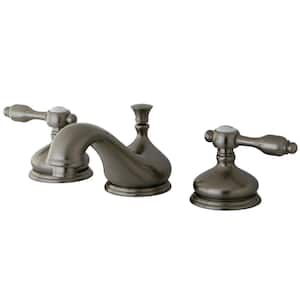 Tudor 8 in. Widespread 2-Handle Bathroom Faucets with Brass Pop-Up in Brushed Nickel