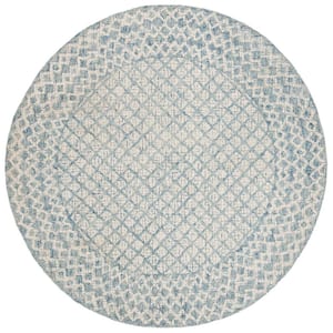 Abstract Blue/Ivory 4 ft. x 4 ft. Geometric Distressed Round Area Rug